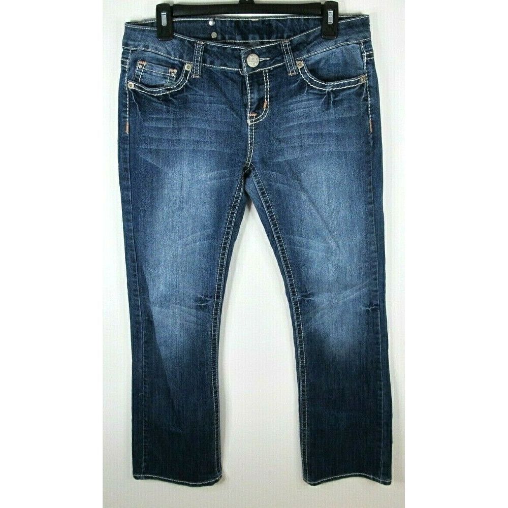 Premier By Rue 21 Sz 7/8 Boot Cut Jeans Flare Cross Bling Embellished Dark Wash